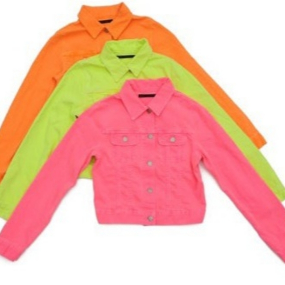 J Brand-Christopher Kane jacket denim neon pink-peach button front sz lrg 🎉 HP - Picture 2 of 15